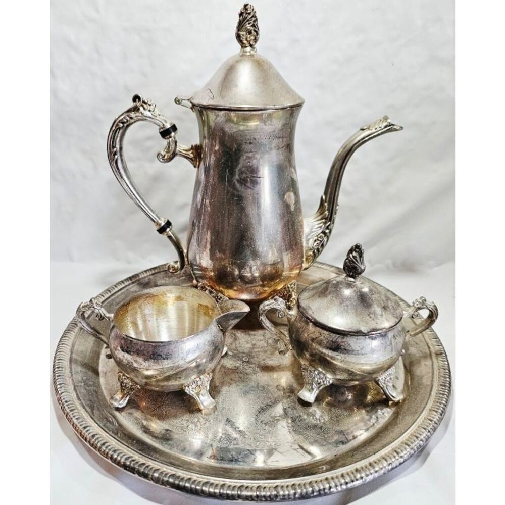 International Silver Plated Coffee Tea Service Set -Vtg Pot, Creamer, Sugar,Tray